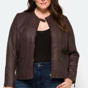 Mo Ka Stitch Fix Womens Jacket  Faux Leather Brown Zipper Moto Classic 2X